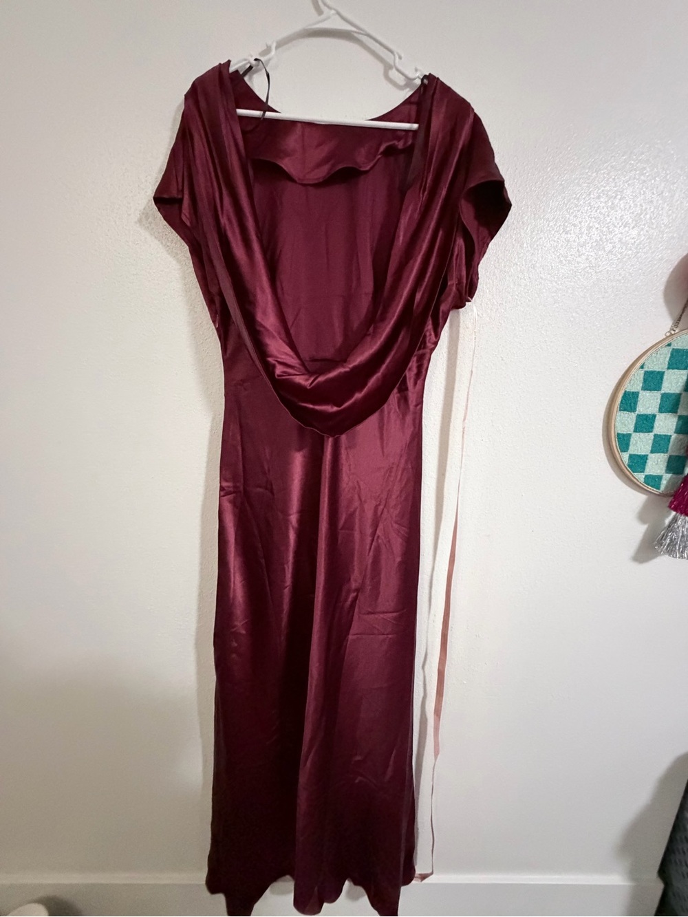 Lulu's Burgundy Satin Backless Cowl Maxi Dress